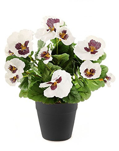 Best Artificial 30cm White Pansy Flower Plug Bedding Plant Bunch - Pot NOT Included