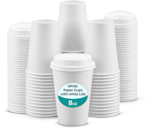 We Can Source It Ltd - White Paper Coffee Cups 8oz with Sip Lids – Strong Single Wall Cups for Hot Drinks, Tea & Coffee on The Go – Ideal for Cafes, and Events – Smooth Plain Design - Pack of 1000