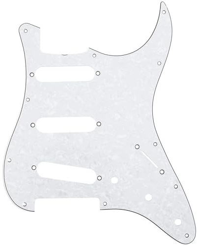 Musiclily Pro 11 Löcher 62 SSS Strat Pickguard Gitarren Schlagbrett für MIJ Japan Stratocaster,4 lagig White Pearl