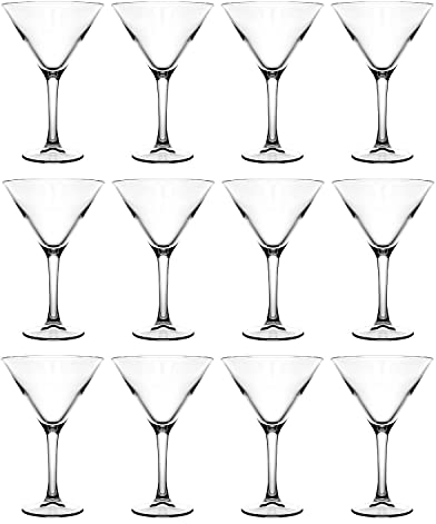 Set of 12 Large Martini V Shaped Cocktail Glasses - 300ml Capacity - Fully Tempered Long Stem Glasses, Dishwasher & Freezer Safe.