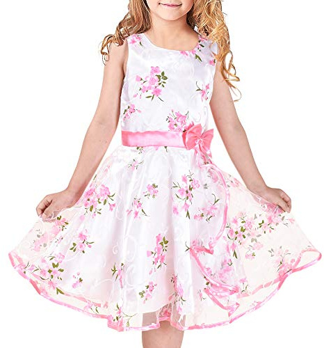 Sunny Fashion Vestito Bambina 3 Livelli Rosa Fiore Onda Pageant Nozze Bambini Capi di Abbigliamento 4-12 Anni