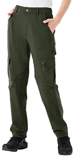 YSENTO Womens Hiking Walking Trousers Outdoor Quick Dry Lightweight Cargo Elasticated Trousers(Green,L)