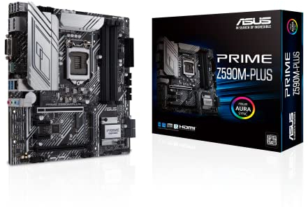 ASUS Prime Z590M-PLUS Intel Z590 (LGA 1200) mATX motherboard, PCIe 4.0, x3 M.2, 9 DrMOS, DDR4 5133(OC), Intel 1 Gb LAN, HDMI, DisplayPort, USB 3.2 Gen 2x2 Type-C, Thunderbolt 4 & Aura Sync, black
