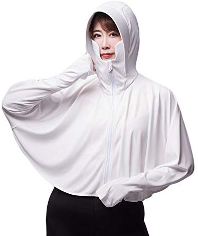 MNSSRN Langärmliger Schal Sun Schutzanzug, Außenreit Anti-UV atmungsaktiv Sonnenschutz Hemd, Shading, Gemütlich, Licht und Kurze Jacke,Weiß,F
