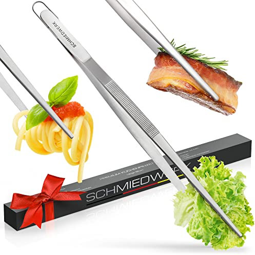 SCHMIEDWERK Kochpinzette Edelstahl 35cm - Kochen | Grillen | Backen - Küchenpinzette mit Hängeöse als Küchenhelfer