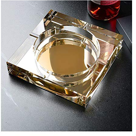 Panalaka Kristallglas Aschenbecher Europäisch Große Kreative Quadratische Zigarre Asche Tablett Raucher Zubehör Wohnzimmer Büro Bar Raucherversorgung (Color : Gold, Size : 15cm)