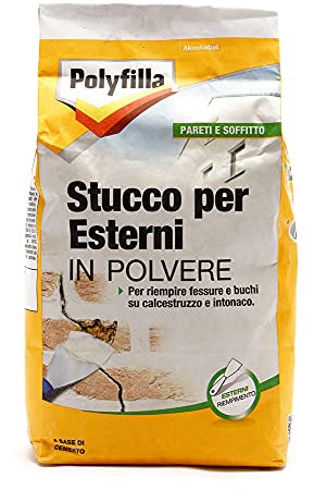 POLYFILLA STUCCO PER ESTERNI, a base di cemento, per il riempimento su crepe fessure e buchi di calcestruzzo intonaco, in Polvere 5KG