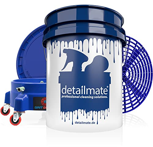 detailmate Kit de lavage professionnel - Seau de lavage 20L pour voiture, moto, caravane, bateau - Lavage manuel en douceur - Avec insert Grit Guard Dirt Trap Seau Dolly Chariot à roulettes