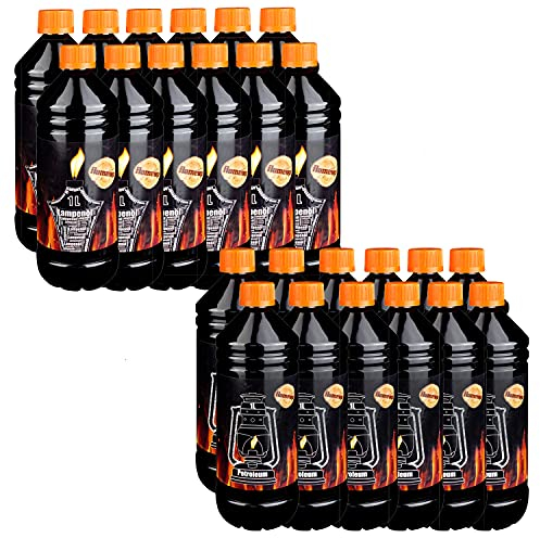 Lampenoel Lampenöl Petroleum Set 6 - 48 Liter Petroleumheizung Petroleumofen Lampe Kamin Kerosin Reiniger Fackel Laterne Öllampe Gartenfackeln Auswahl Flameup, Menge:24 L
