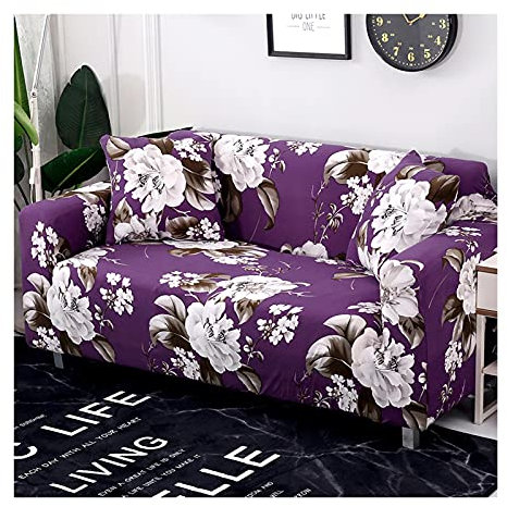 AMDXD Sofa Überwürfe 4 Sitzer, Blumen Sofa Stretchhusse Geeignet für 1/2/ 3/4 Sitzsofa und Ecksofa, in Polyester, Anti-Rutsch, Elastischer, Lila, Stil 7