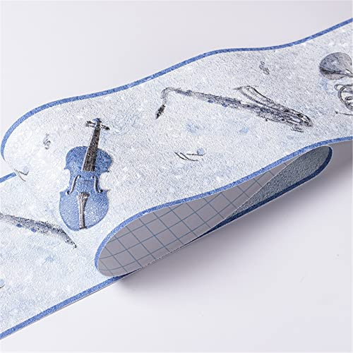 Guest Ruyunlai Tapetenbordüre Selbstklebend blaues musikinstrument 10cm X 500cm für Badezimmer Wohnzimmer Küche Verdicken PVC Dekorative Bordüre Abnehmbare Wasserdicht Taille rahmen Wandtattoo