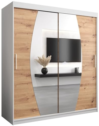 Armoire Elypse avec Porte Coulissante et Miroir - Dressing pour Chambre Adulte - Penderie Vêtement - Garde-Robe - Placard 2 Portes - Closet