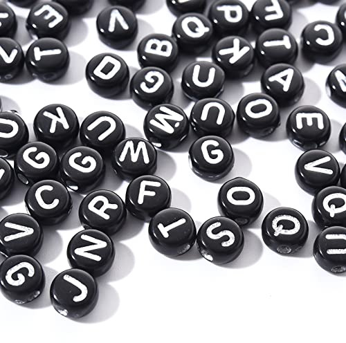 HERZWILD 1000pcs rund buchstabenperlen schwarz buchstaben 4 * 7mm perlen bastelnperlen Buchstaben A-Z perlen (weiss schwarz)