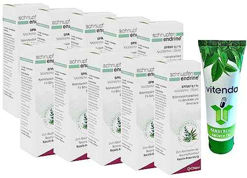 Spray nasal Endrine 0,1 % 10 x 10 ml, incluye una crema de manos de vitenda