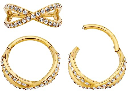 (10mm) 316L Chirurgenstah 1,2 mm Doppelring Kristall Segment Nasenring Hoop Knorpelohrring Septum Clicker Klappbarer Lippen Daith Helix Rook Tragus Piercing Schmuck