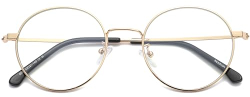 Musivon Blaulichtfilter Brille Damen Herren - Blaufilter Computerbrille Ohne Stärke Metallrahmen Rund