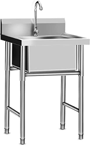 Waschbecken für zu Hause, Küchenspülen, 50/60/70 cm, tragbare Küchenspülen, Einzelbecken, 100/120 cm Außenspüle, Wasserhahn und Abtropffläche, freistehende gewerbliche Spüle, für die Waschkü