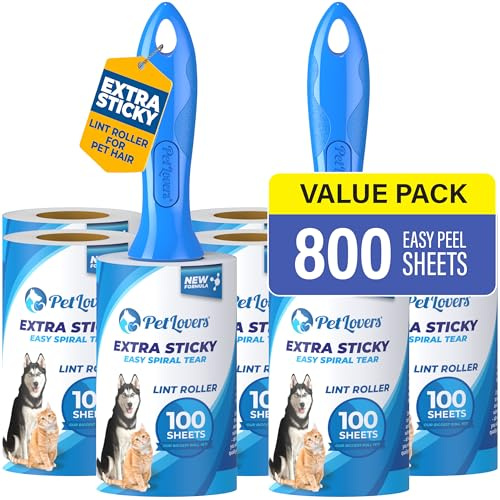 PetLovers Extra klebrige Fusselrolle, Ultimatives Vorteilsset, 800 Blatt für Tierhaarentfernung, Fusselentferner für Hunde und Katzen, 8 Stück