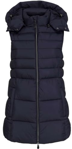 RL24 - Damen Langweste Jill von Equipage | tailiierte Longweste zum Reiten | lange Weste in Navy | großer Kragen & abnehmbare Kapuze | warme Steppweste in Größe M
