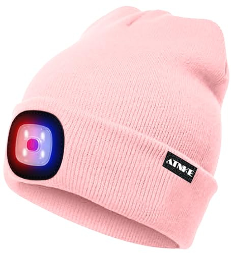 ATNKE Briljant LED-upplyst mössa unisex uppladdningsbar strålkastare röd och blå glöd hatt blinkande larm strålkastare flerfärgad, Klar rosa, one size