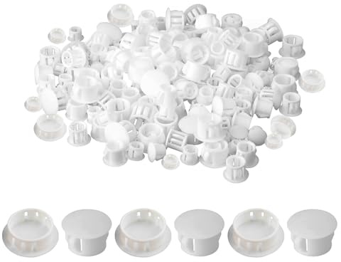 5mm Plastic Hole Plugs, 200 Pcs White Locking Insert End Cap, Flush Type Covers Plug Stopper for Furniture Shelf Cabinet