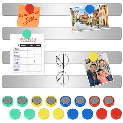 Wukong 30x3cm | 4 Pack Argent Tableaux Magnétiques, Tableau Mémo Autocollant avec 16Pcs Coloré Aimants pour Tableau Blanc pour Réfrigérateur, Tableau D'affichage, Mur Photo, Famille, Bureau