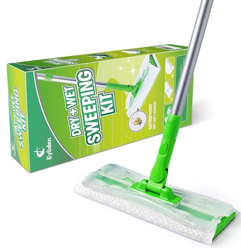 Eyliden Mop Starter Kit with 36 Refills( 12 Wet Wipes + 24 Dry Cloths), 3 in 1 Disposable Sweeper Mops for Cleaning Floors, Household Dry & Wet Floor Mops for Hardwood Tile Laminate Kitchen Bathroom