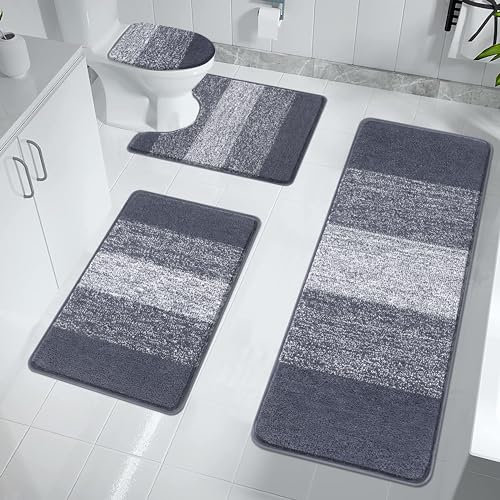 Enyhom Juego de 4 Alfombra Baño Secado Rapido, Alfombrilla Baño Super Absorbente, Extra Suave Alfombrilla Ducha Antideslizante, Lavables a Máquina, Alfombra de Baño para Pedestal y Tapa de Inodoro