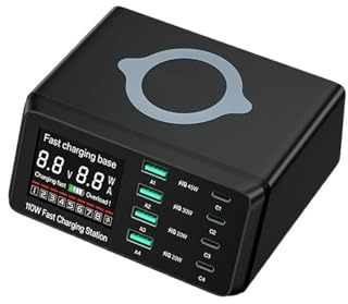 MEIVIYA Caricatore USB Multiplo, Stazione di Ricarica USB Multipla da 110 W, Caricabatterie USB a Ricarica Rapida QC3.0 PD PPS(110W Black)