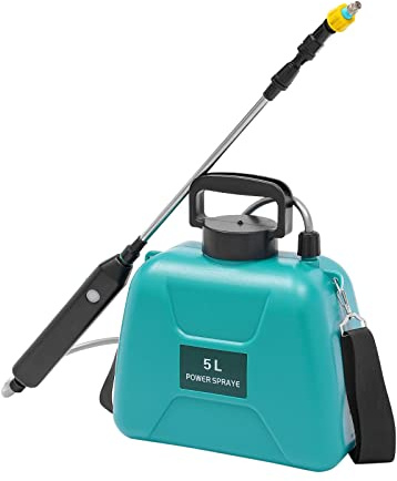 Elektro Drucksprüher, 5L Gartensprühgerät mit 2400mAh Lithium Batterie Verbreiterte Schultergurt, Akku Gartenspritze Pflanzensprüher für Bewässern Düngen Unkrautspritze