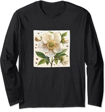 Motif fleur d'hellébore avec cœurs autour de style bohème Manche Longue