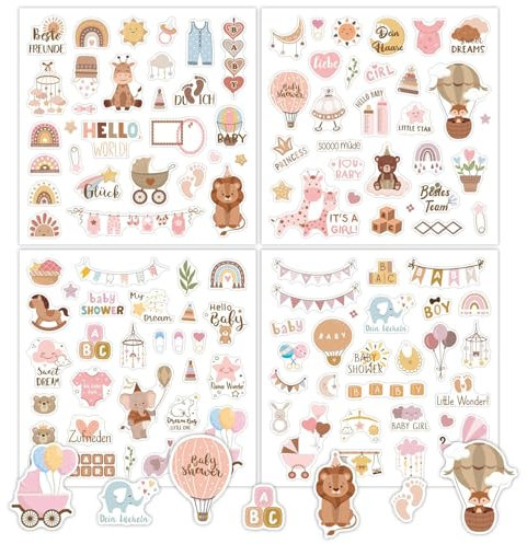 Yeomju 8 Stück Baby Fotoalbum Sticker - Aufkleber für Kinder DIY Kalender Scrapbook Party Deko - Braun