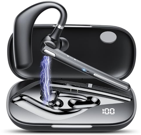 Bluetooth Headset V5.3, 60Hrs Freisprecheinrichtung Wireless Headset mit Dual Geräuschunterdrückung Mic, Mute, Zwei Geräteanschluss, LED Anzeige, IPX7 Wasserdicht, Headset Kabellos für Büro/Geschäft