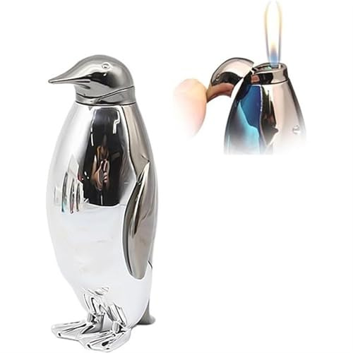 Pinguin-Butan-Metallfeuerzeug, winddichtes Feuerzeug, tragbares Feuerzeug mit weicher Flamme, wiederverwendbares Feuerzeug mit einstellbarer Flamme, geeignet for Outdoor, Kerze, Grill, Männergeschenk(