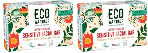 Eco Warrior Sensitive Facial Soap Bar - Vegan, Cruelty Free, No SLS or Parabens, Natural Soap Bar Made with Castile Olive, Chamomile & Calendula Oils To Gently Cleanse, Eco-Friendly Soap 100g