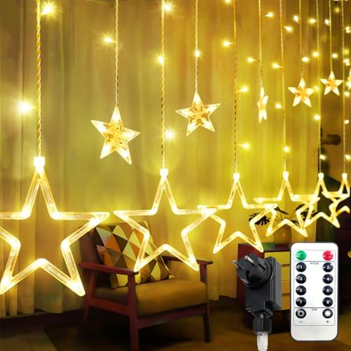ARKOCHIC Lichterkette Sterne, 138 LEDs 2M Weihnachtslichterkette,Warmweiß Lichterkette Innen/Außen, Wasserdicht Weihnachtsbeleuchtung mit 12 Sterne und 8 Modi, Weihnachtsdeko Für Fenster, Lights