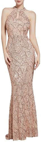 Party Sequin Wedding Guest Bridesmaid Maxi Dress - Floor Length Bandage Prom Ball Gown, Sparkly Glitter Evening Club Wrap, Formal Cocktail, Ladies Halter Neck Fishtail for Women UK