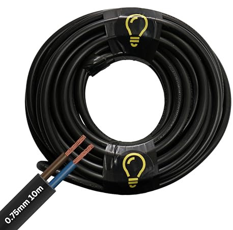 SHPELEC® 3182Y Flexible Twin Core Cable | [Size Options: 0.75mm², 1mm², 1.5mm²] | PVC Insulated & Sheathed | Multi-Lengths Available | Ideal for Domestic & Light Industrial Use (0.75 mm² - Black, 10m)