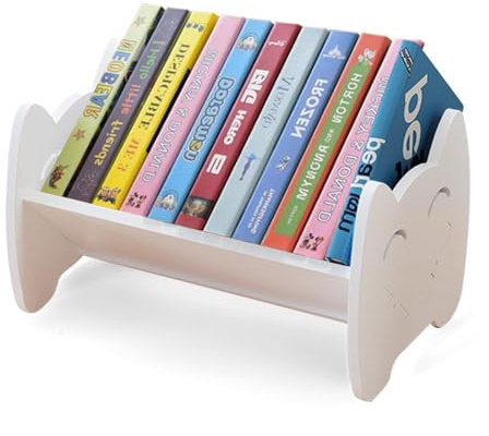 Fuikupe Kinder-Bücherregal, Buchständer Kinder Bücher-Organizer, Kompakter Bücherregal, weißer Buch-Organizer für Kinderzimmer, Spielzimmer, Kindergarten, Schule
