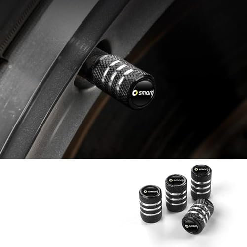 IUYTGTR 4 Stück Auto Ventilkappen, für Smart Crossblade 2001-2006 Leuchtende Reifenkappen, Mit Beschriftung Ventilkappen Auto Reifen Staubkappen,normal-Black