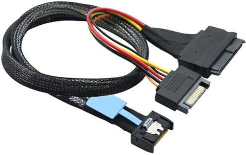 Fangxuee Câble Adaptateur Gen5 MCIO Slimline SFF-8654 4I vers SAS 8639 U.2 + Câble d'alimentation 15P Cordon Convertisseur 1 M