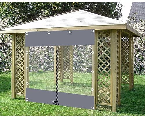 Transparente wasserdichte Planenvorhänge für Pavillon, Pergola, Carport, 3,5 x 2,3 m, transparente PVC-Seitenteile mit Reißverschluss, Outdoor-Abdeckfolie