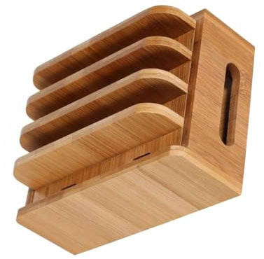 HOUDERCO Station De Charge Multi-appareils Bois Organisateur Pratique pour Téléphones Tablettes Et Écouteurs Support Amovible Et pour Chargeur USB De Rangement Élégante Et
