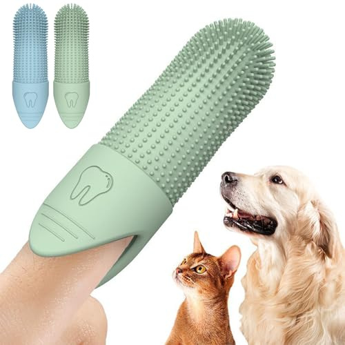 2-Pack Plaque Off Pet Toothbrush, Dog & Cat Finger Toothbrush, 360° Soft Silicone Bristles for Plaque & Tartar Removal, Fresh Breath, Safe Puppy & Kitten Dental Care, Toothbrush for Dogs & Cats