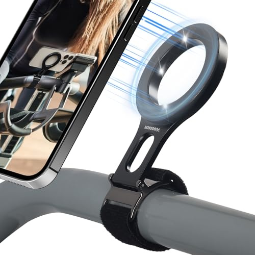Magnetischer Handyhalter für Kinderwagengriff, kompatibel mit MagSafe (starker Magnet) – 180°verstellbar für Fitnessstudio, Heimtrainer, mit verstellbarem Band (magnetischer Ring eingeschlossen)