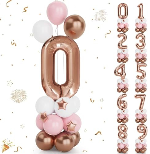 PYEUIFT Foil Palloncini Numeri 0, Set di palloncini, 30 pollici Oro rosa Palloncini Compleanno 0, Numeri Gonfiabili Palloncini 0, Compleanno Gonfiabili Pallone per Anniversario