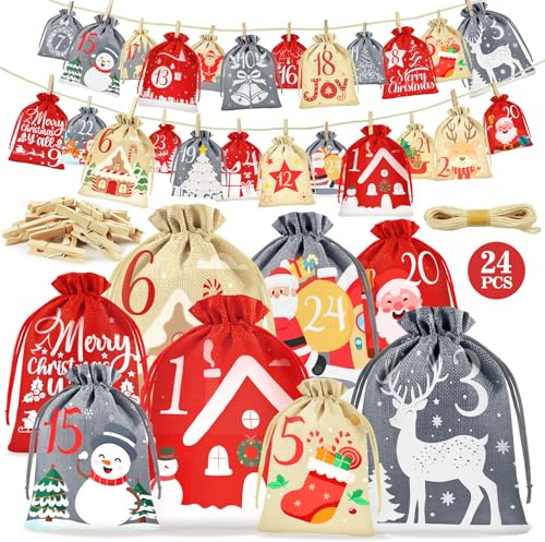 Dusor Adventskalender zum Befüllen Stoff Groß, 24 Adventskalender Säckchen | Adventskalender Selber Befüllen, Adventskalender Weihnachtskalender 2026, 4 Größen