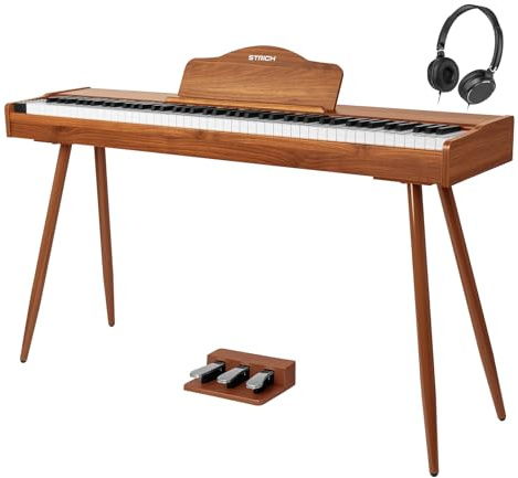 STRICH Digital Piano 88 Keys, Hammer-Action Weighted Keyboard, Full size Electric Piano Keyboard with Stand, 25Wx2 Speakers, Supports USB-MIDI/Wireless Connecting SDP-300S (Color Mahogany)