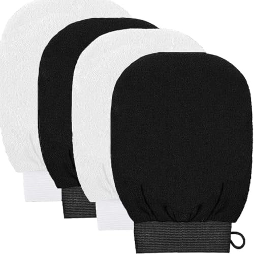 4PCS Exfoliating Gloves, Exfoliation Scrubbing Mitt Black Deep Body Exfoliating Glove Dead Skin Remover Shower Body Scrub Gloves for Women and Men, Ingrown