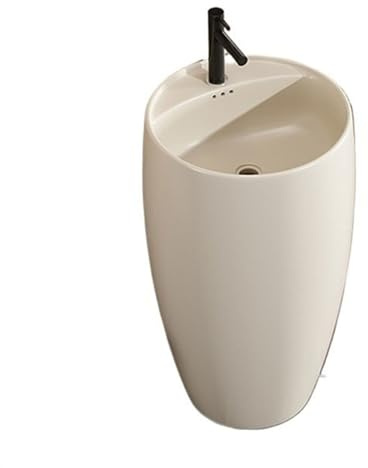 Pedestal Sink Bathroom Pedestal Basin, one-Piece Floor-Standing washbasin with Overflow, Bathroom Ceramic Pedestal Sink with hot and Cold Water taps, Drain kit(Milk White)